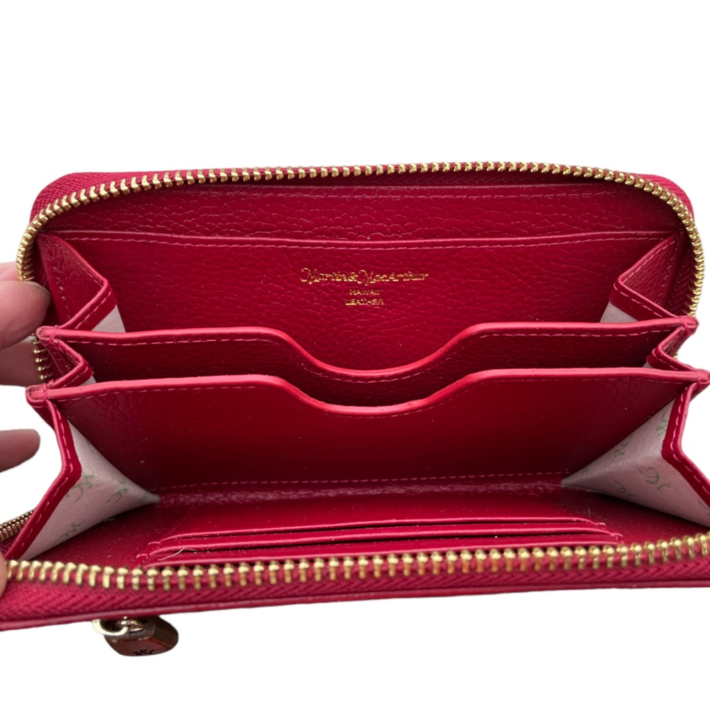 Martin & McArthur Hawaii Red Leather Wallet Wristlet Koa Wood Trim - Picture 3 of 7